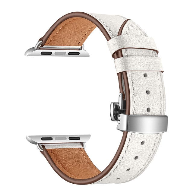 Leather Watch Band White & Silver Buckle / 38mm, 40mm & 41mm