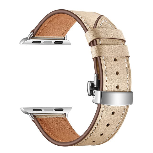 Leather Watch Band Apricot & Silver Buckle / 38mm, 40mm & 41mm