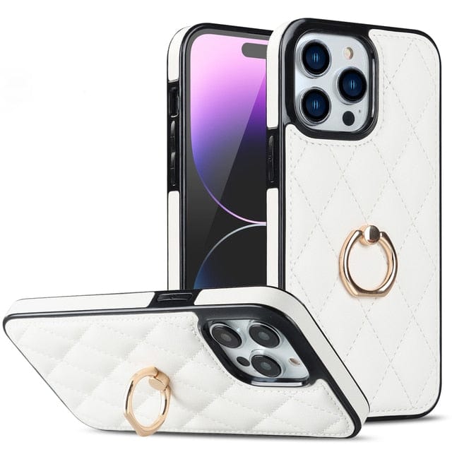 Classic Leather Phone Case With Ring Grip iPhone 11 / White