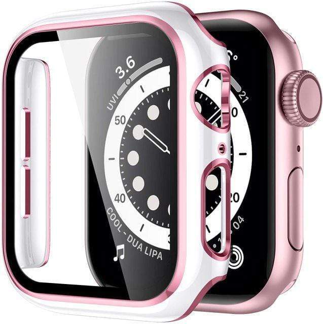 2 Tone Tempered Glass Protective Watch Case White & Pink / 38mm (Series 1-3)