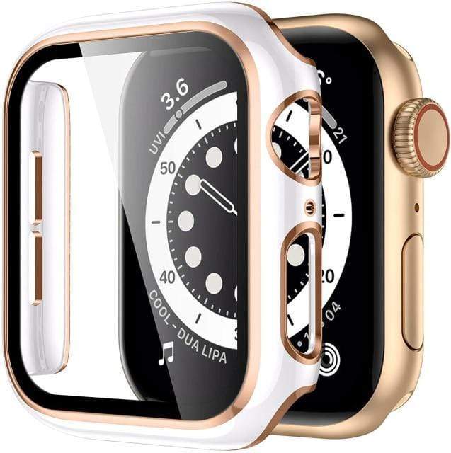 2 Tone Tempered Glass Protective Watch Case White & Rose Gold / 38mm (Series 1-3)