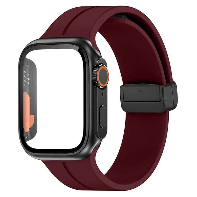 Magnetic Buckle Sports Watch Band With Case Wine Red / 45mm (Series 7 & 8)
