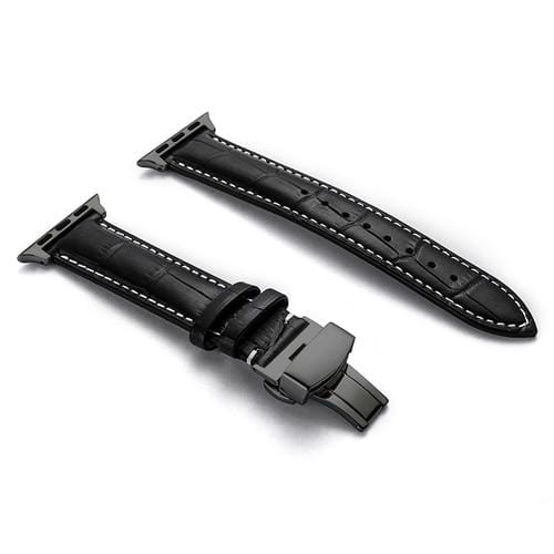 Soft Leather Watch Band Black / White / 38mm, 40mm & 41mm / Black