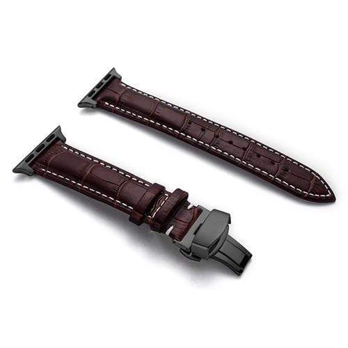 Soft Leather Watch Band Dark Brown / White / 38mm, 40mm & 41mm / Black
