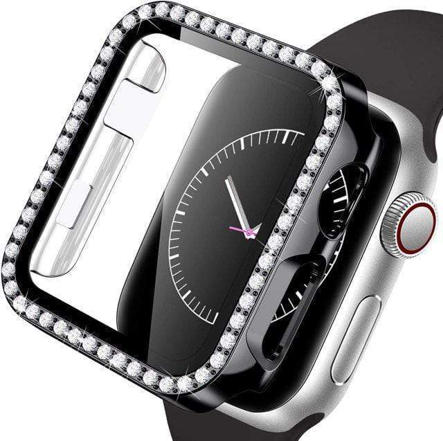 Diamond Tempered Glass Protective Watch Case Black / 38mm (Series 1-3)