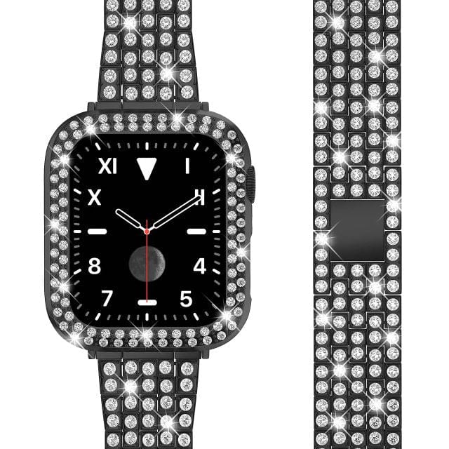 Rhinestone Stainless Steel Watch Band With Case Black / 38mm (Series 1-3)