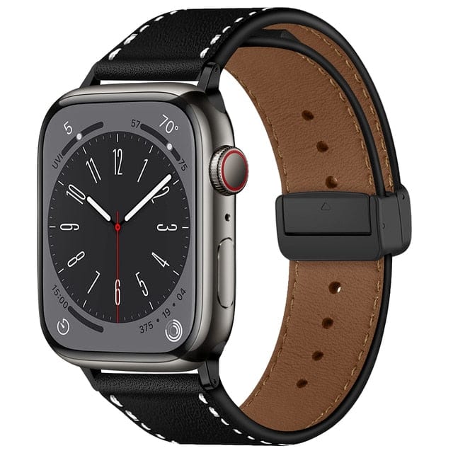 Magnetic Buckle Leather Watch Strap Black / 38mm, 40mm & 41mm
