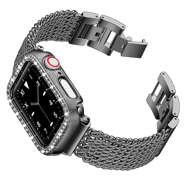 Chain Stainless Steel Watch Strap With Case Black / 38mm (Series 1-3)