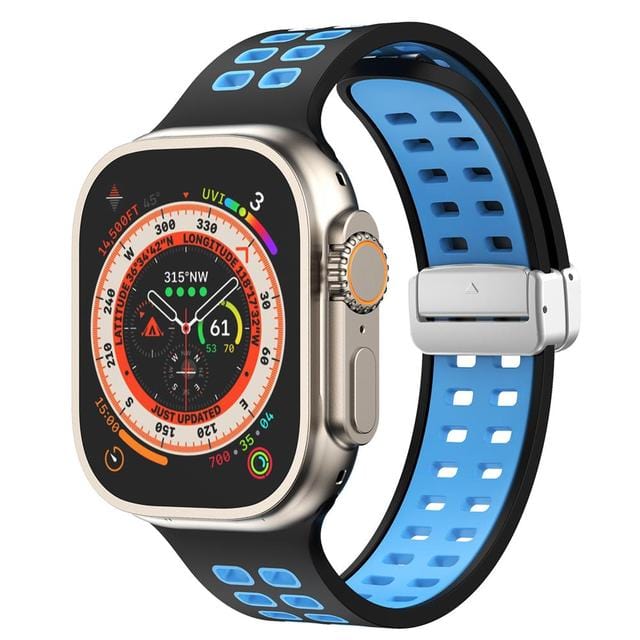 Breathable Magnetic Sports Watch Band Black Blue/ Silver / 38mm, 40mm & 41mm