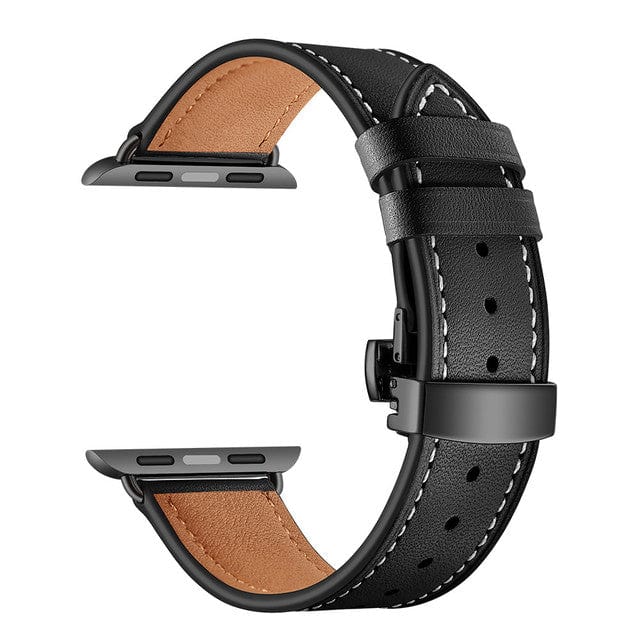 Leather Watch Band Black & Black Buckle / 38mm, 40mm & 41mm