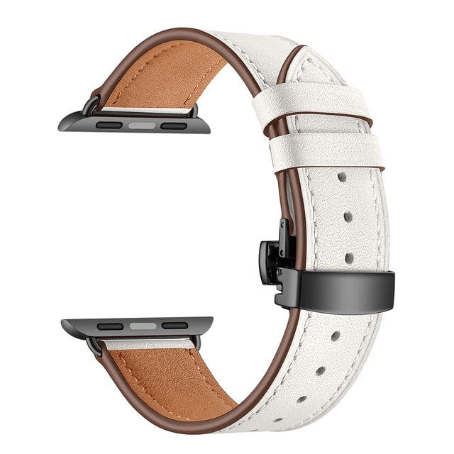 Leather Watch Band White & Black Buckle / 38mm, 40mm & 41mm
