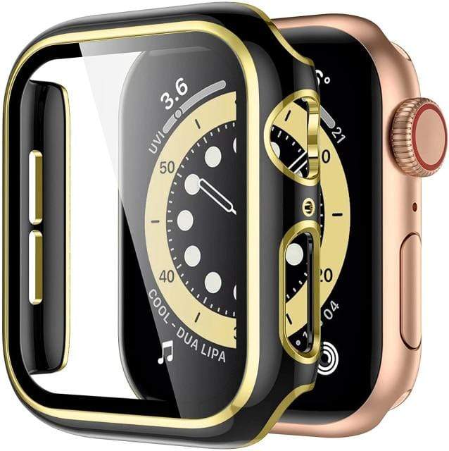 2 Tone Tempered Glass Protective Watch Case Black & Gold / 38mm (Series 1-3)