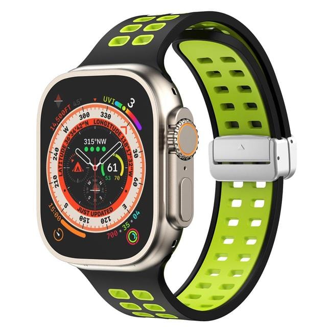 Breathable Magnetic Sports Watch Band Black Green/ Silver / 38mm, 40mm & 41mm