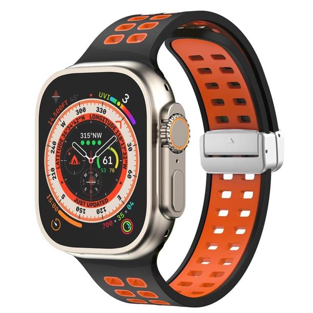 Breathable Magnetic Sports Watch Band Black Orange/ Silver / 38mm, 40mm & 41mm