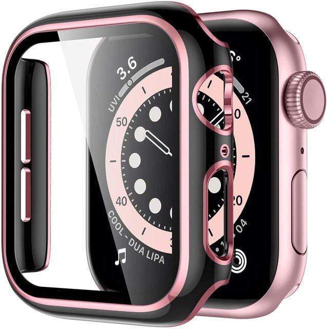 2 Tone Tempered Glass Protective Watch Case Black & Pink / 38mm (Series 1-3)