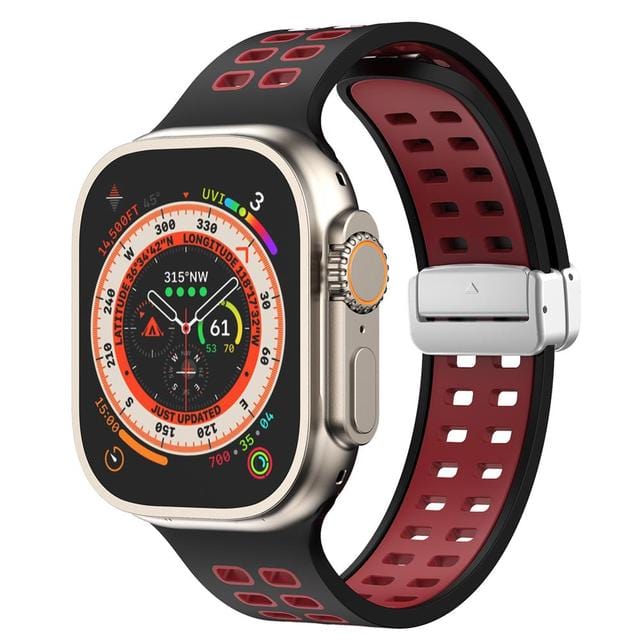 Breathable Magnetic Sports Watch Band Black Red/ Silver / 38mm, 40mm & 41mm