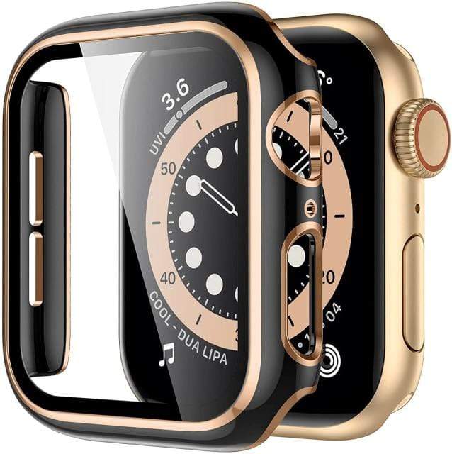 2 Tone Tempered Glass Protective Watch Case Black & Rose Gold / 38mm (Series 1-3)