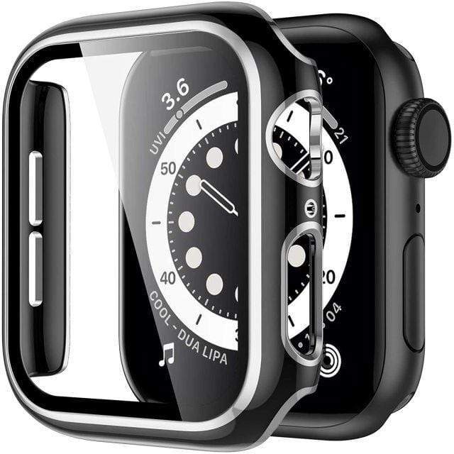 2 Tone Tempered Glass Protective Watch Case Black & Silver / 38mm (Series 1-3)