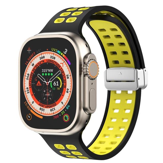 Breathable Magnetic Sports Watch Band Black Yellow/ Silver / 38mm, 40mm & 41mm
