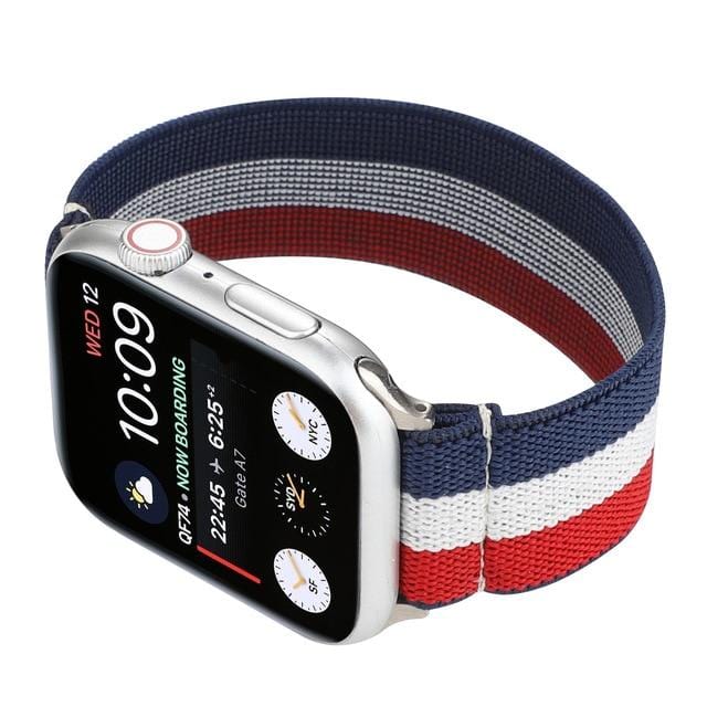 Elasticated Nylon Watch Strap Blue White Red / 38mm, 40mm & 41mm
