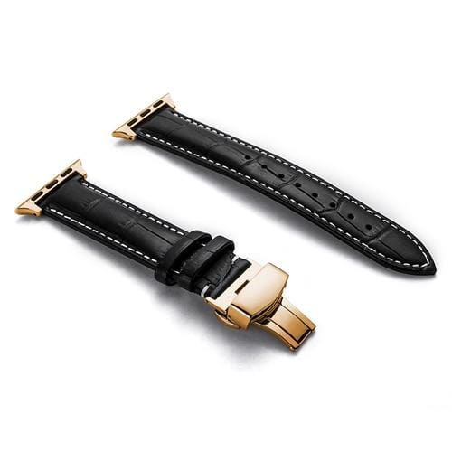 Soft Leather Watch Band Black / White / 38mm, 40mm & 41mm / Gold