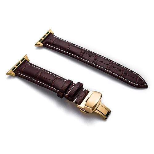Soft Leather Watch Band Dark Brown / White / 38mm, 40mm & 41mm / Gold