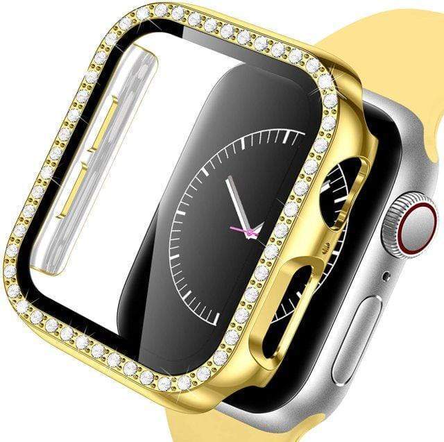 Diamond Tempered Glass Protective Watch Case Gold / 38mm (Series 1-3)