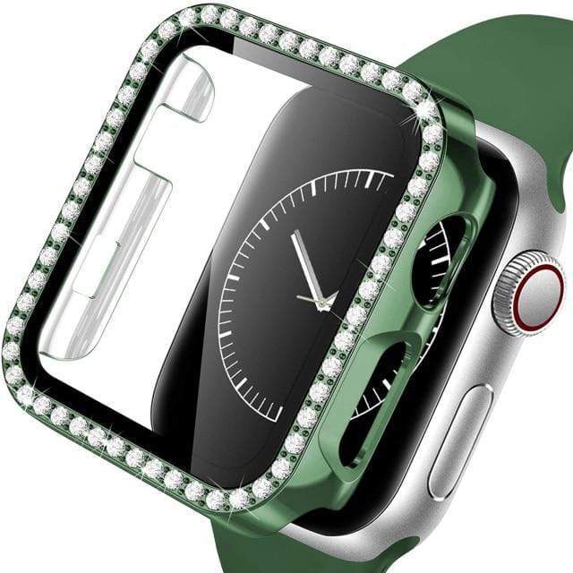 Diamond Tempered Glass Protective Watch Case Green / 38mm (Series 1-3)