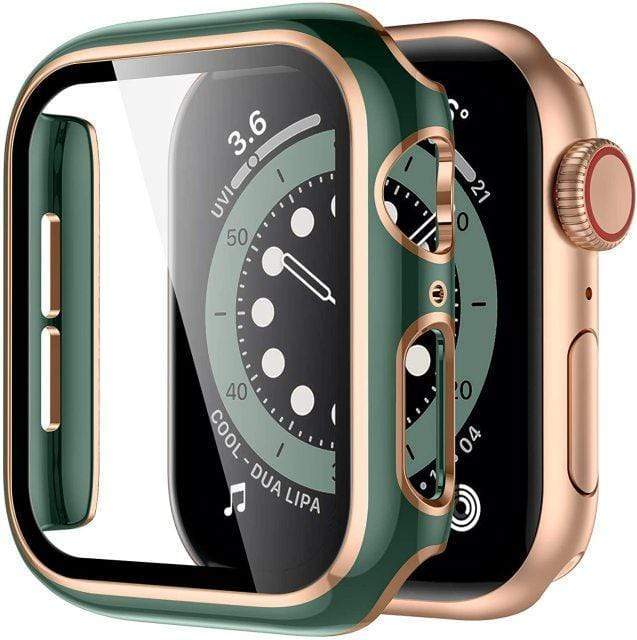 2 Tone Tempered Glass Protective Watch Case Green & Rose Gold / 38mm (Series 1-3)
