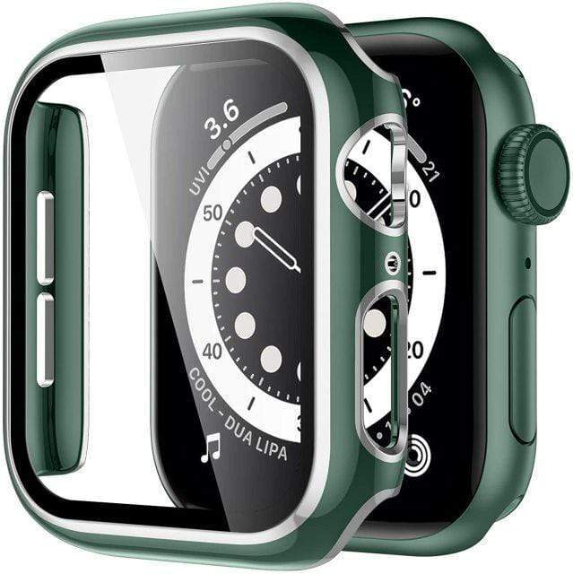 2 Tone Tempered Glass Protective Watch Case Green & Silver / 38mm (Series 1-3)