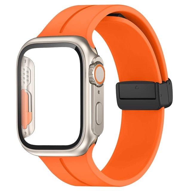 Magnetic Buckle Sports Watch Band With Case Orange / 45mm (Series 7 & 8)