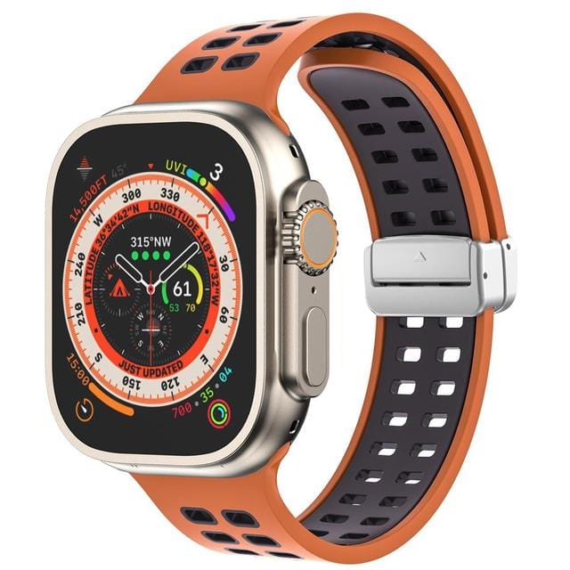 Breathable Magnetic Sports Watch Band Orange Black/ Silver / 38mm, 40mm & 41mm