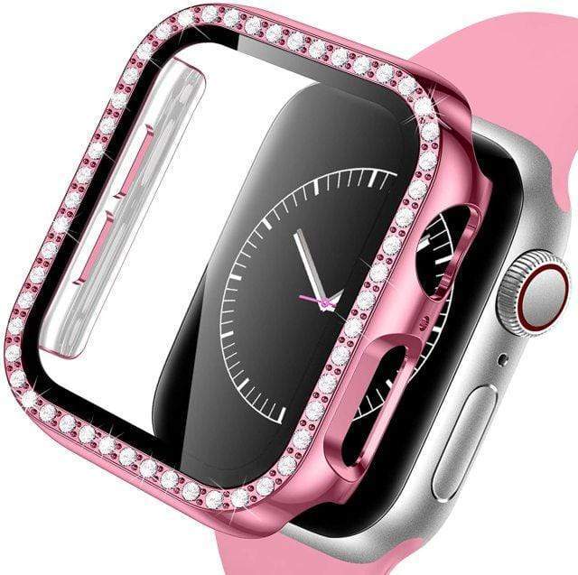 Diamond Tempered Glass Protective Watch Case Pink / 38mm (Series 1-3)