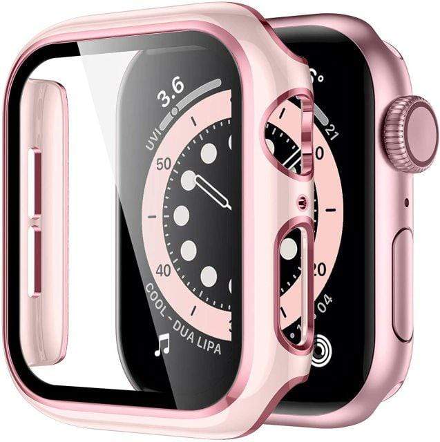 2 Tone Tempered Glass Protective Watch Case Pink / 38mm (Series 1-3)