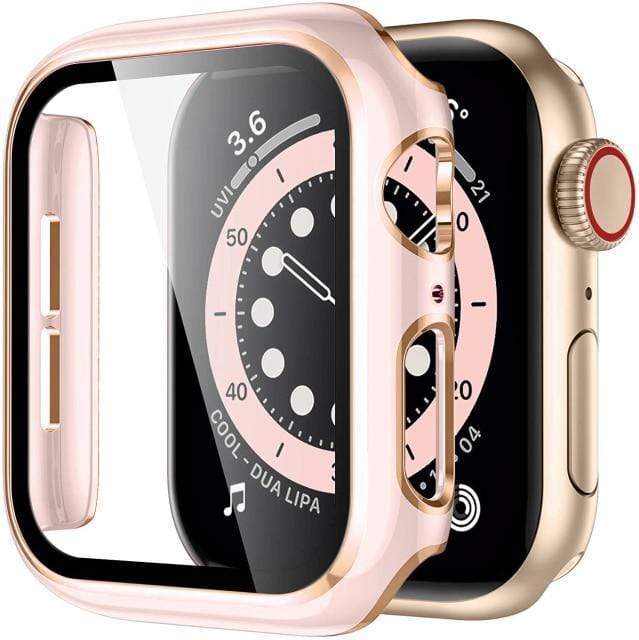 2 Tone Tempered Glass Protective Watch Case Pink & Rose Gold / 38mm (Series 1-3)