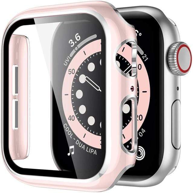 2 Tone Tempered Glass Protective Watch Case Pink & Silver / 38mm (Series 1-3)