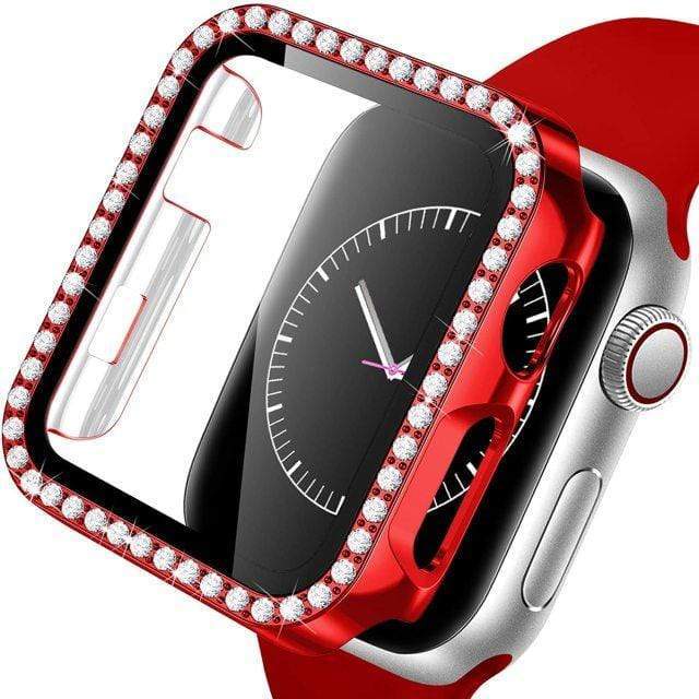 Diamond Tempered Glass Protective Watch Case Red / 38mm (Series 1-3)