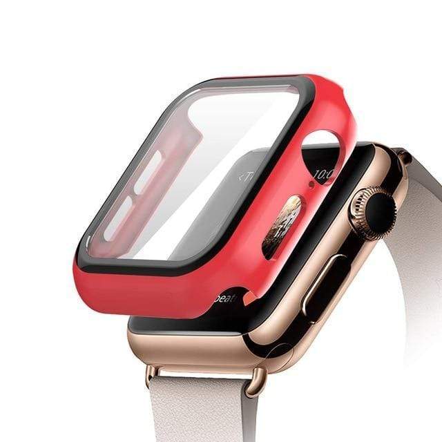Tempered Glass Protective Watch Case Red / 38mm (Series 1-3)
