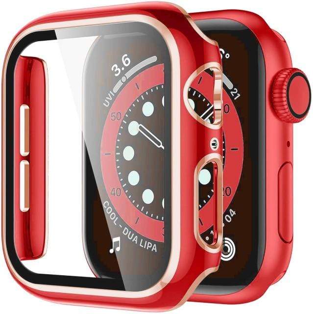2 Tone Tempered Glass Protective Watch Case Red & Rose Gold / 38mm (Series 1-3)
