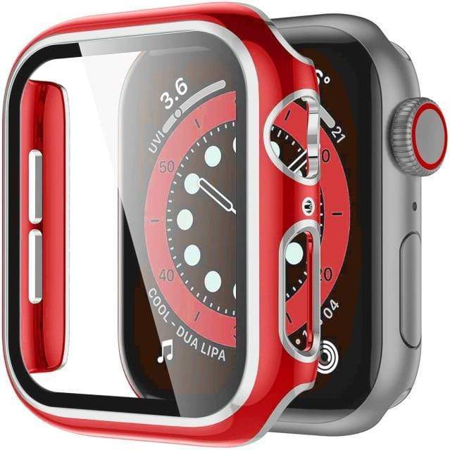 2 Tone Tempered Glass Protective Watch Case Red & Silver / 38mm (Series 1-3)