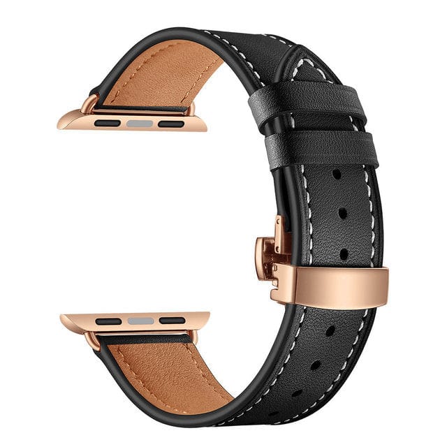 Leather Watch Band Black & Rose Gold Buckle / 38mm, 40mm & 41mm