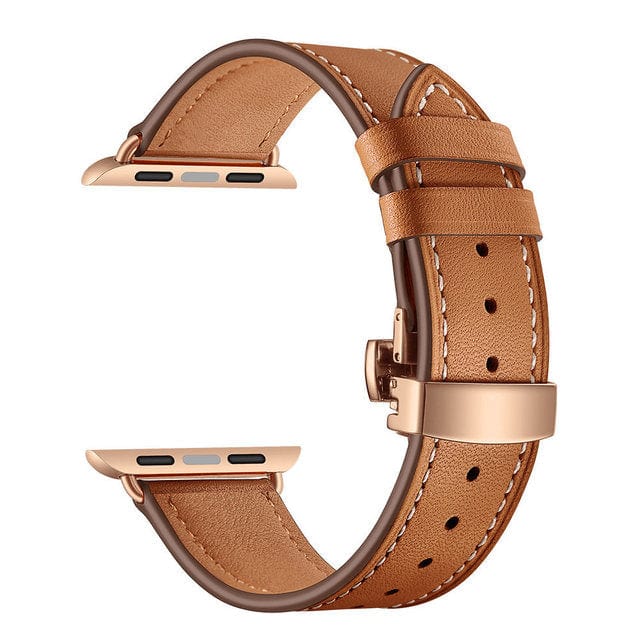 Leather Watch Band Tan & Rose Gold Buckle / 38mm, 40mm & 41mm