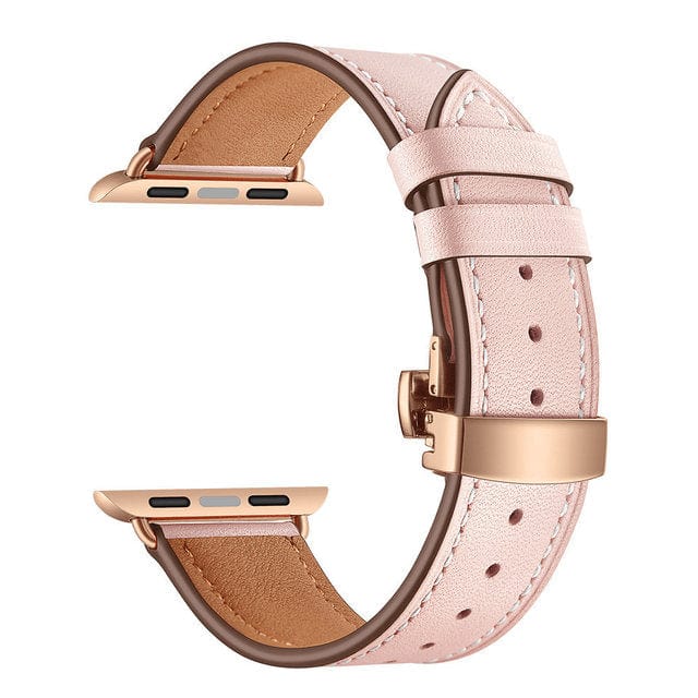 Leather Watch Band Pink & Rose Gold Buckle / 38mm, 40mm & 41mm