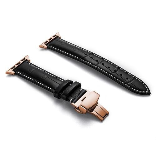 Soft Leather Watch Band Black / White / 38mm, 40mm & 41mm / Rose Gold