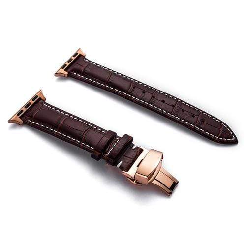Soft Leather Watch Band Dark Brown / White / 38mm, 40mm & 41mm / Rose Gold