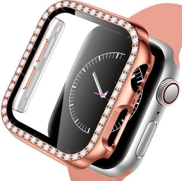 Diamond Tempered Glass Protective Watch Case Rose Gold / 38mm (Series 1-3)