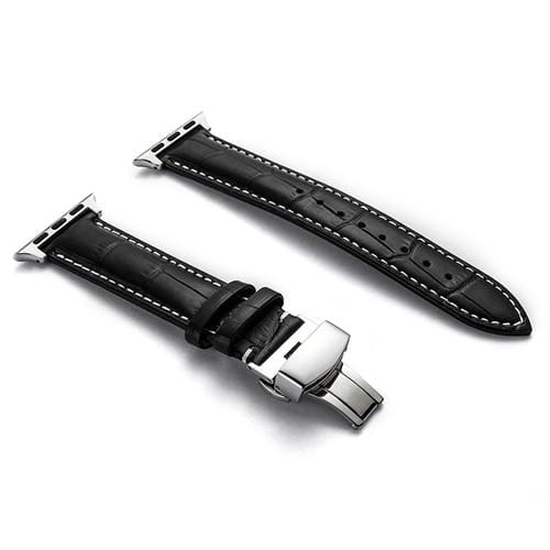 Soft Leather Watch Band Black / White / 38mm, 40mm & 41mm / Silver
