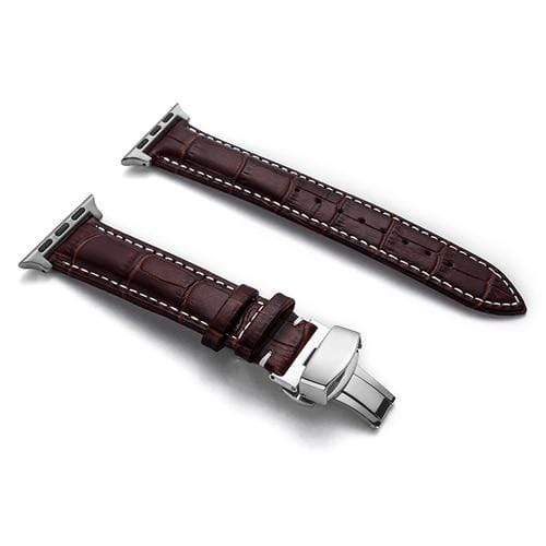 Soft Leather Watch Band Dark Brown / White / 38mm, 40mm & 41mm / Silver