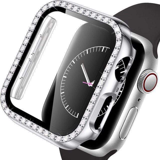 Diamond Tempered Glass Protective Watch Case Silver / 38mm (Series 1-3)