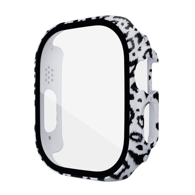 Large Tempered Glass Protective Watch Case White Leopard / 49mm (Ultra)